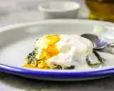 Jajka po florencku z płynnym żółtkiem, polane kremowym sosem, na zielonym szpinaku. Idealne na brunch.