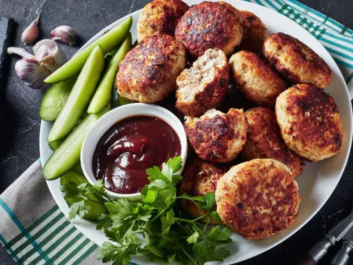 Kotlety mielone z sosem barbecue, ogórkiem i natką pietruszki – idealne co zamiast bułki do mielonych.
