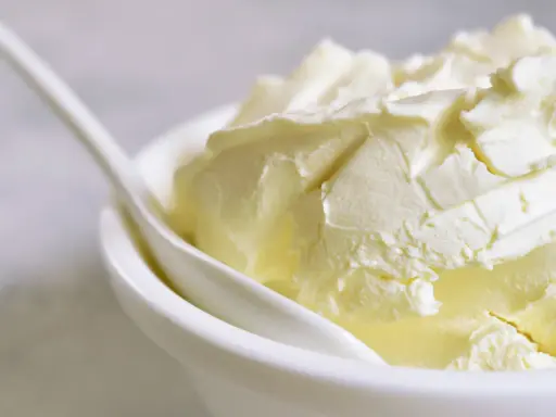 Kremowa masa w miseczce, idealna jako zamiennik mascarpone do deserów.